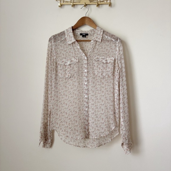 PAIGE Silk Floral Button Up Shirt XS Pink Crinkle Texture - Picture 1 of 7